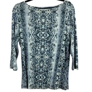 Olsen Europe Elegant Cotton Blue Snake Print Patterned 3/4 Sleeve M-L/12 Top